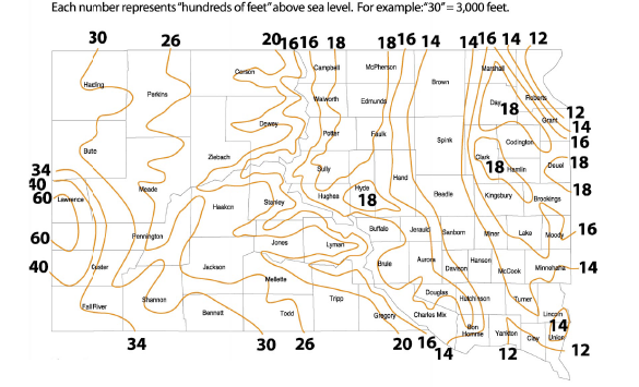 South Dakota Elevation Map