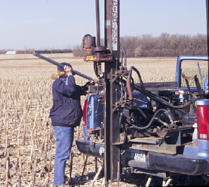 Figure 6. Use of a pickup bed hydraulic system in the field to sample deep depths.