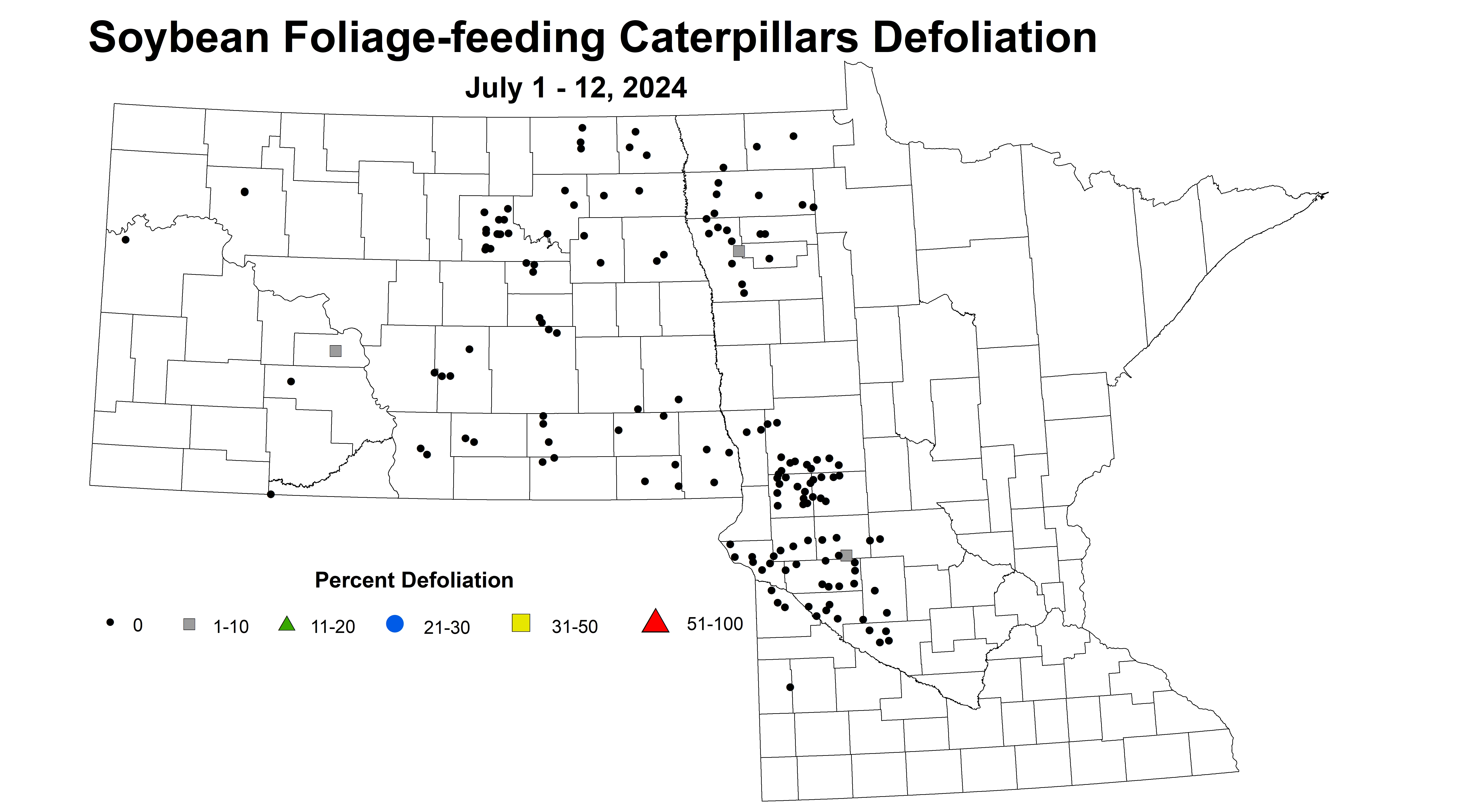 soybean caterpillars defoliation July 1-12 2024