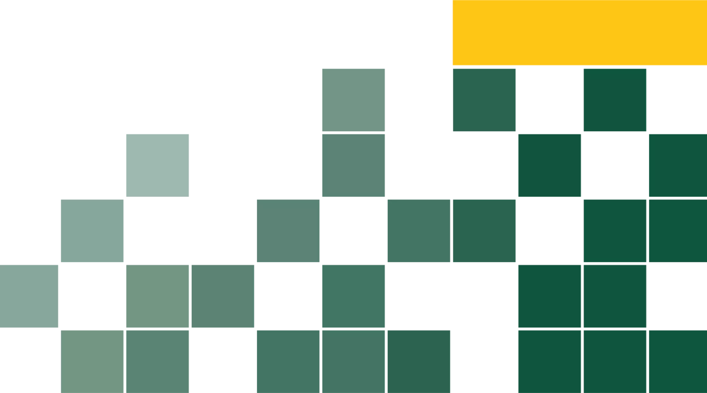 A graphic with several dark green blocks interspersed with light gray blocks. A narrow, gold rectangle tops the right side of the image.