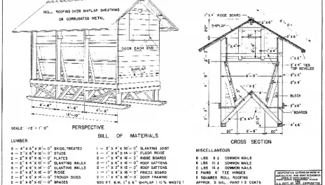 A diagram of how to build a cattle self feeder. This image is not detailed enough to be read and is only provided as an example.