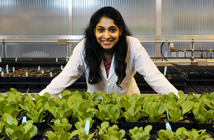 Student in greenhouse