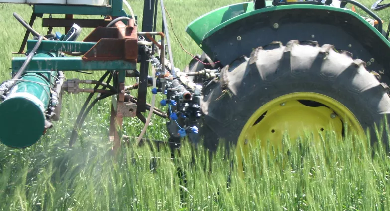 close up ag sprayer in field