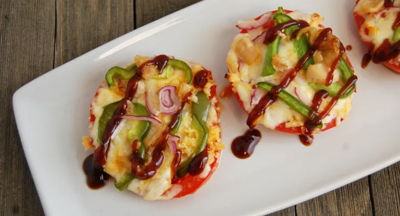 Mini Tomato and Chicken Pizzas with BBQ Drizzle