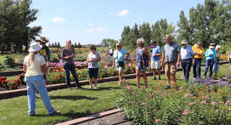 People on a tour of NDSU Demonstration Gardens