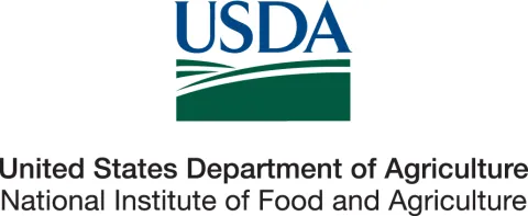 Blue "USDA" above green, curved hills sits above bold "United States Department of Agriculture" and regular "National Institute of Food and Agriculture.