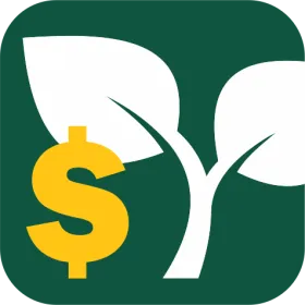 App icon with yellow dollar sign and white crop leaves