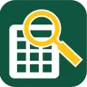 App icon with white calculator and yellow magnifying glass