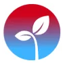 The NDAWN Inversion app icon is a white silhouette of a small plant against a circle-shaped background with a gradient that starts red at the top fades to sky blue at the bottom