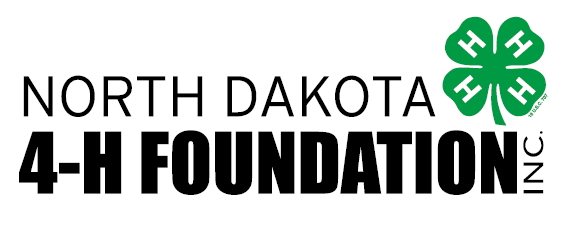 The North Dakota 4-H Foundation logo with black block lettering and a green four-leaf clover graphic with a white capital "H" on each leaf.