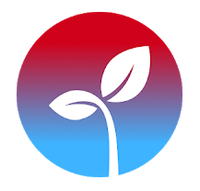 The NDAWN Inversion app icon is a white silhouette of a small plant against a circle-shaped background with a gradient that starts red at the top fades to sky blue at the bottom