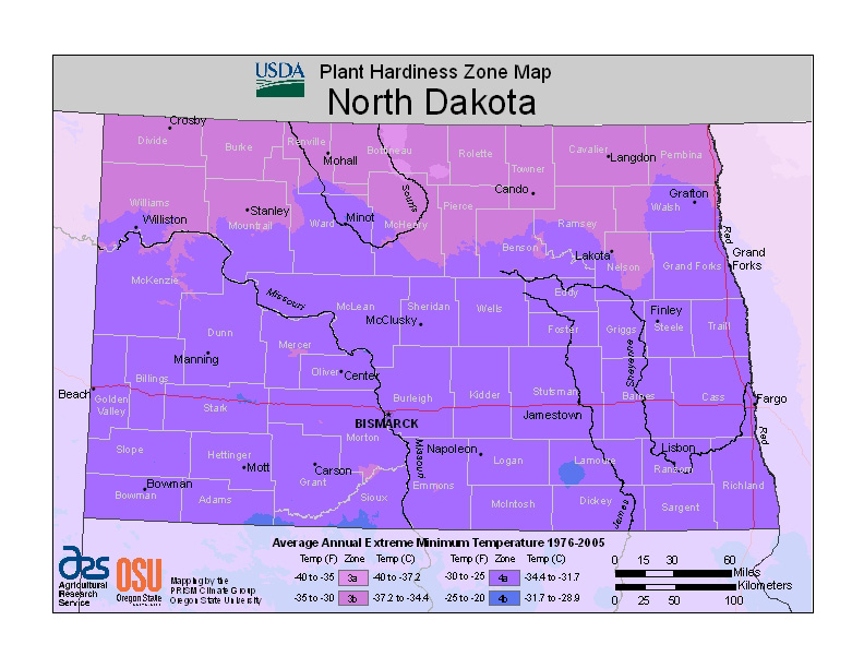 Figure 2. Plant hardiness zone map for North Dakota. Source: U.S. Department of Agriculture.