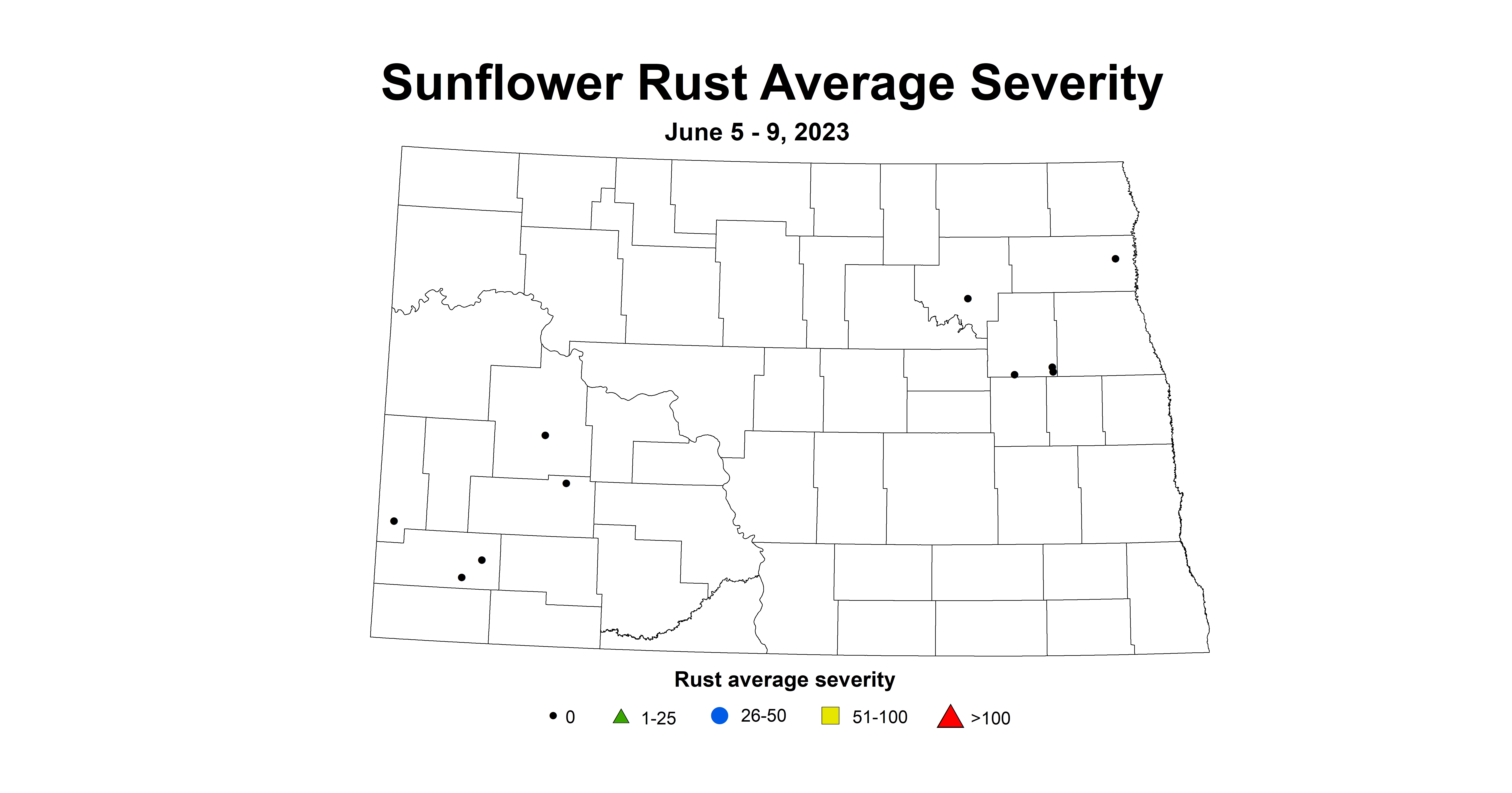sunflower rust average severity June 5-9 2023
