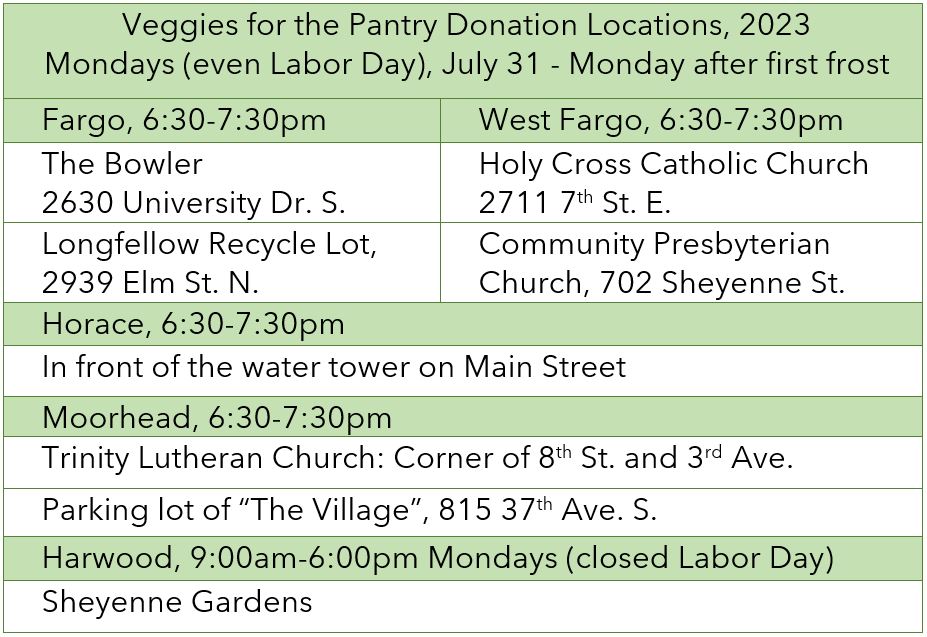 Veggies for the Pantry drop site locations