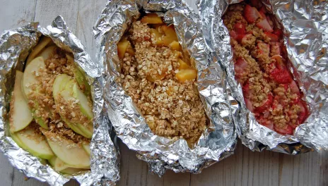 Grilled Fruit Crisp, prepared inside foil packets