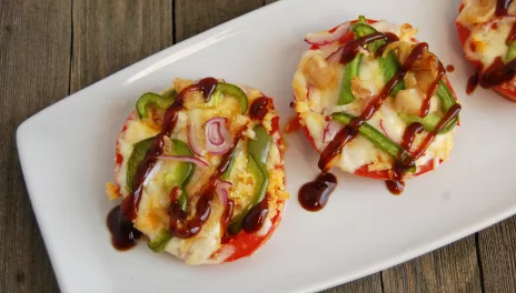 Mini Tomato and Chicken Pizzas with BBQ Drizzle