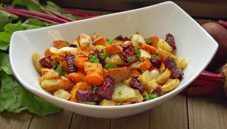 serving bowl of roasted root mixed vegetables