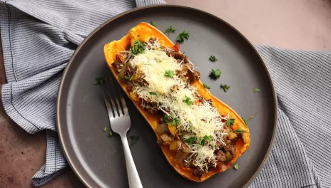 Ground Beef Stuffed Butternut Squash on plate