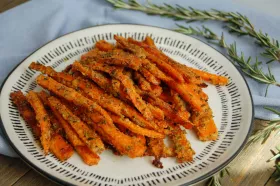 Parmesan Rosemary Carrot Fries, prepared and served on a plate