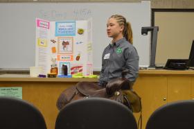 girl doing a presentation on saddles