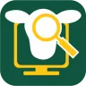 App icon with yellow computer and magnifying glass and white cow head
