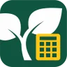An app icon with a green background with a smaller calculator in yellow and larger graphic depicting a plant in white.