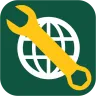 Icon with white globe and yellow wrench 